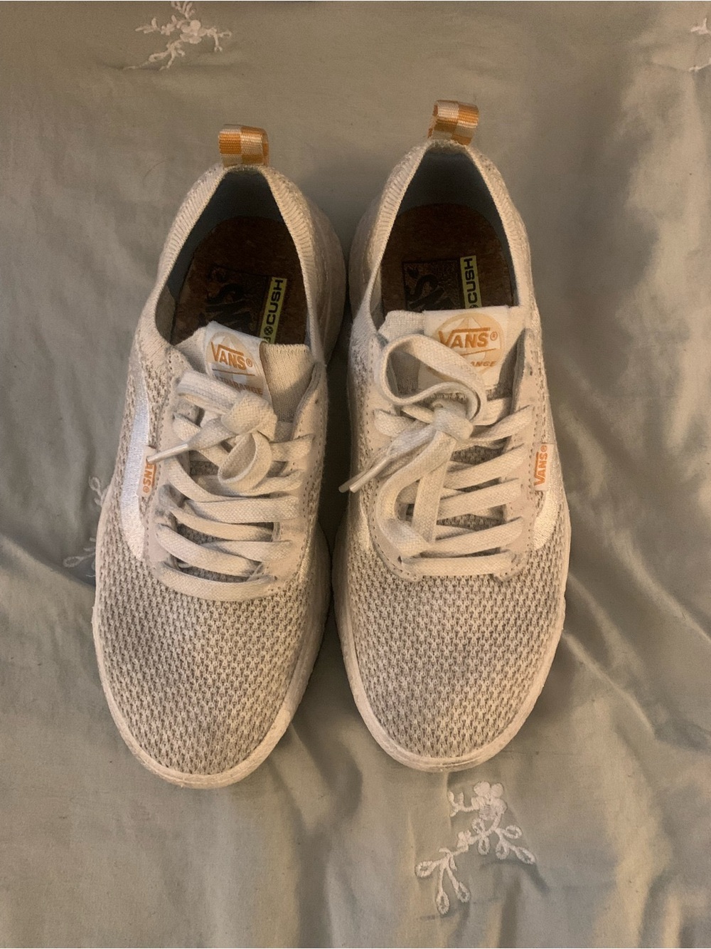 Vans White Knit Low-Top Sneakers with Cream Accents